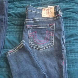 True Religion Women's Denim Jeans with Pink Stitching